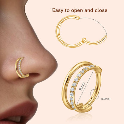 Aro nasal Limerencia, aro de titanio para mujer y hombre – circonitas cúbicas en ambos lados