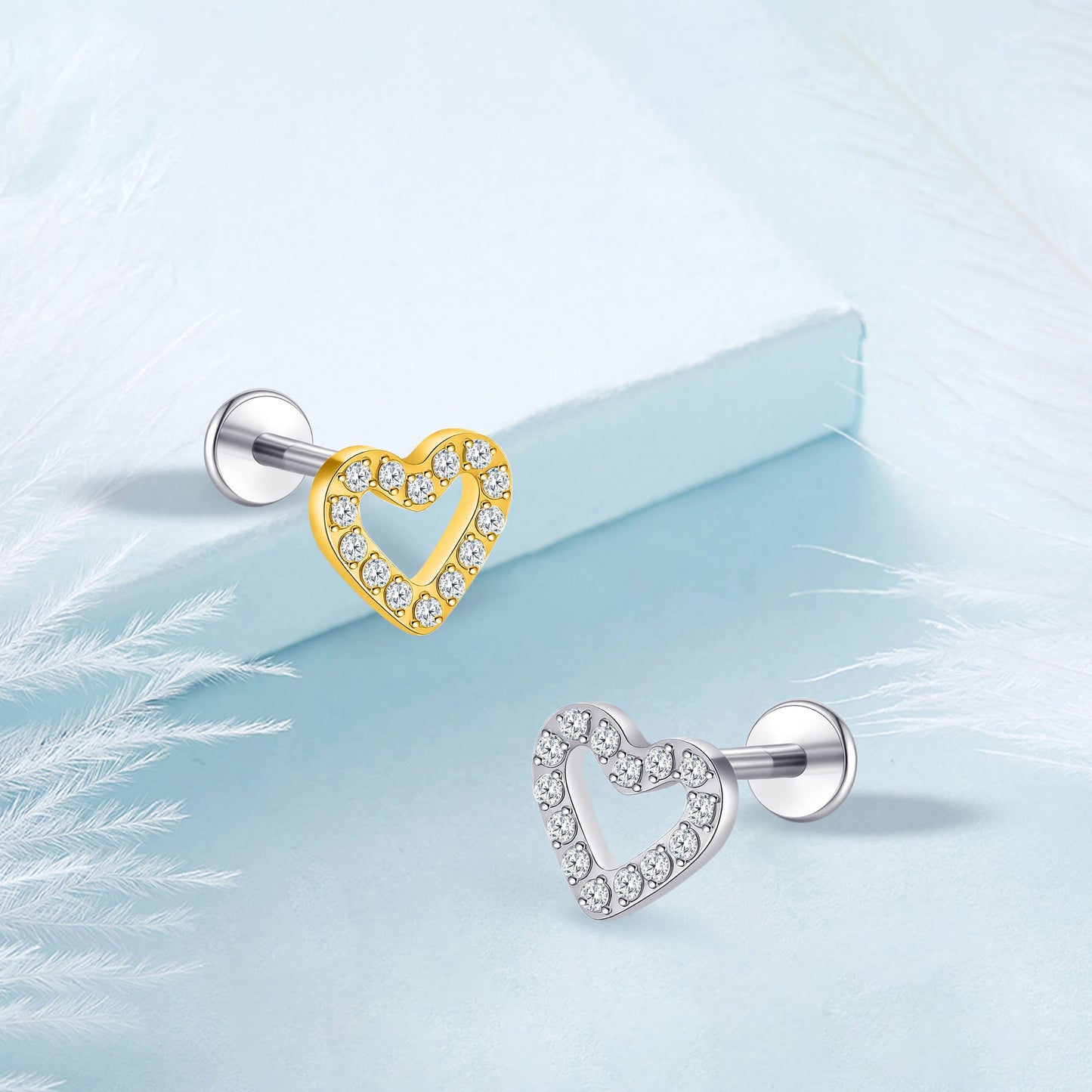 Piercing corporal de titanio Limerencia calibre 18G, arete de respaldo plano con rosca interna para trago, hélice, cartílago, concha y medusa, unisex, 1 unidad diseño corazón