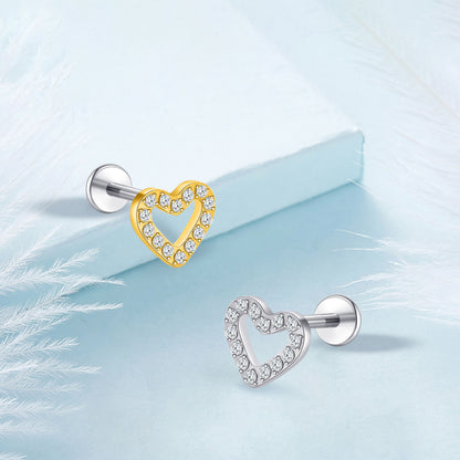 Piercing corporal de titanio Limerencia calibre 18G, arete de respaldo plano con rosca interna para trago, hélice, cartílago, concha y medusa, unisex, 1 unidad diseño corazón