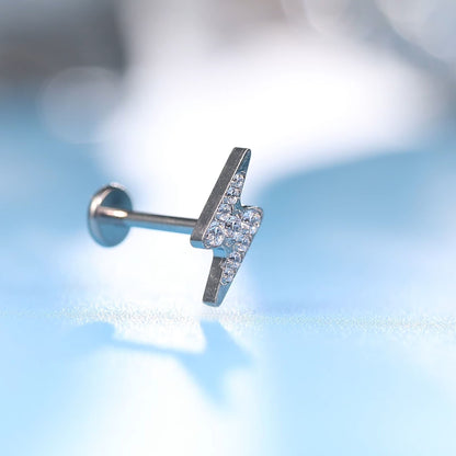 Limerencia Piercing Fulmine in Titanio ASTM F136 18G, Orecchino a Perno Retro Piatto con Filettatura Interna 6mm 8mm 10mm per Trago, Helix, Conchiglia, Cartilagine, Naso e Labbro – 1 Pezzo