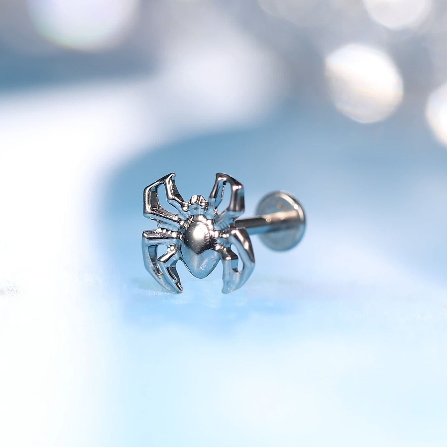 Limerencia Piercing Ragno in Titanio ASTM F136 18G, Orecchino a Perno Retro Piatto con Filettatura Interna 6mm 8mm 10mm per Trago, Helix, Conchiglia, Cartilagine, Naso e Labbro – 1 Pezzo