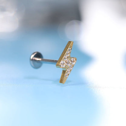 Limerencia Piercing Fulmine in Titanio ASTM F136 18G, Orecchino a Perno Retro Piatto con Filettatura Interna 6mm 8mm 10mm per Trago, Helix, Conchiglia, Cartilagine, Naso e Labbro – 1 Pezzo