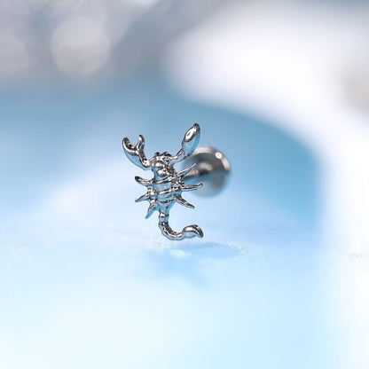 Limerencia Piercing Scorpione in Titanio ASTM F136 18G, Orecchino a Perno Retro Piatto con Filettatura Interna 6mm 8mm 10mm per Trago, Helix, Conchiglia, Cartilagine, Naso e Labbro – 1 Pezzo