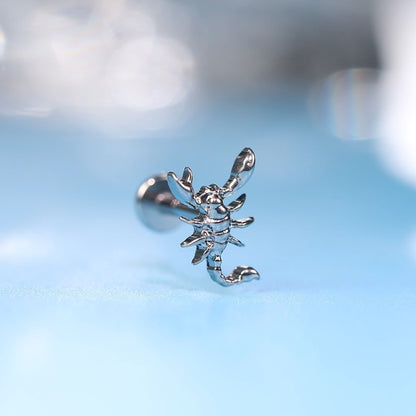 Limerencia Piercing Scorpione in Titanio ASTM F136 18G, Orecchino a Perno Retro Piatto con Filettatura Interna 6mm 8mm 10mm per Trago, Helix, Conchiglia, Cartilagine, Naso e Labbro – 1 Pezzo