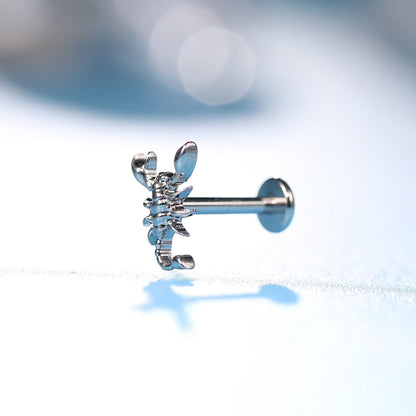 Limerencia Piercing Scorpione in Titanio ASTM F136 18G, Orecchino a Perno Retro Piatto con Filettatura Interna 6mm 8mm 10mm per Trago, Helix, Conchiglia, Cartilagine, Naso e Labbro – 1 Pezzo