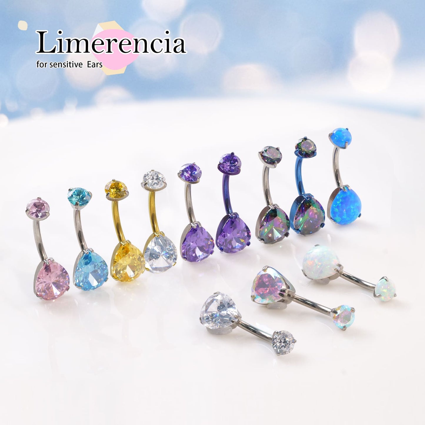 limerencia G23 Titanium Belly Button Rings hypoallergenic medical implant grade 14G Teardrop CZ Belly Navel Rings Piercing Belly Bars（Water drop belly button ring）