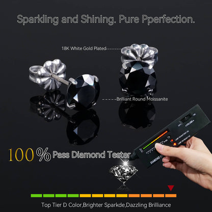Pendientes de moissanita, pendientes de titanio hipoalergénico G23 para mujer y hombre, corte redondo color D pureza VVS1, joya de moissanita multicolor bañada en oro blanco 18K, 0,6CT-3,0CT