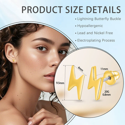 Limerencia Titanium Women Flatback Earrings,Lightning Bolt Stud Earrings|Cute and Fashionable Earrings Suitable for Both Men and Women,Suitable for Sensitive Ears