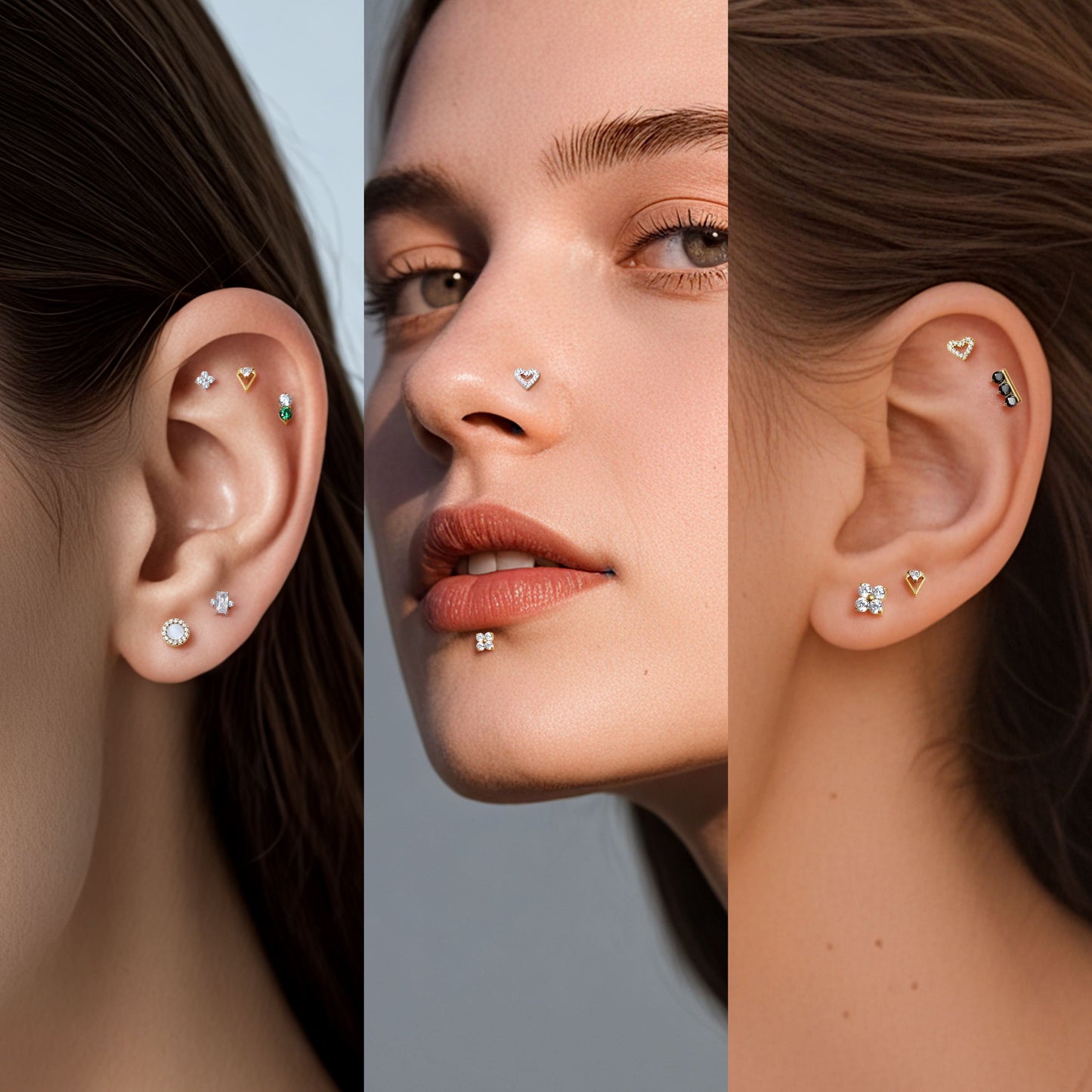 Piercing corporal de titanio Limerencia calibre 18G, 2 unidades clavos hipoalergénicos rosca interna respaldo plano para trago, nariz, hélice, concha, labio y labret, piercing cartílago unisex, diseño flor