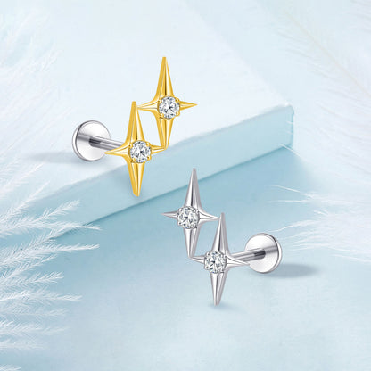 Limerencia 18G Titan-Körperschmuck, Innengewinde-Flachrücken-Ohrstecker für Tragus, Helix, Knorpel, Conch und Medusa, unisex, 1 Stück mit Kreuz-Zirkoniabesatz