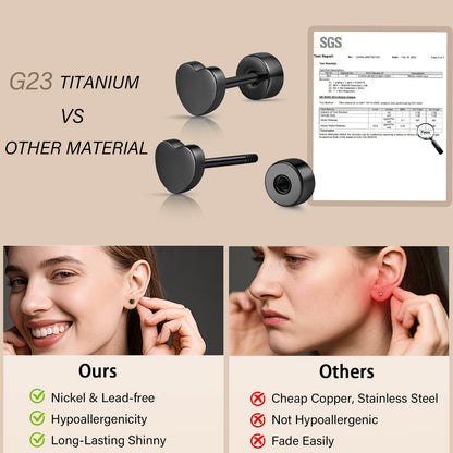 Limerencia Titan-Flachverschluss-Ohrstecker, hypoallergene Herz-/Stern-Schraubverschluss-Ohrstecker für Damen und Herren, klassische 5mm Schlafohrstecker für Knorpel und Ohrläppchen