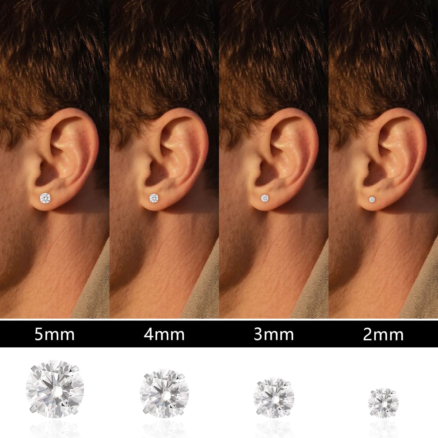 Limerencia Hypoallergener Reintitan G23 Zweiseitiger Zirkonia-Ohrstecker mit Schraubverschluss 20G für Helix Knorpel Tragus Ohrläppchen F136 Piercingstecker für empfindliche Ohren (2 mm)