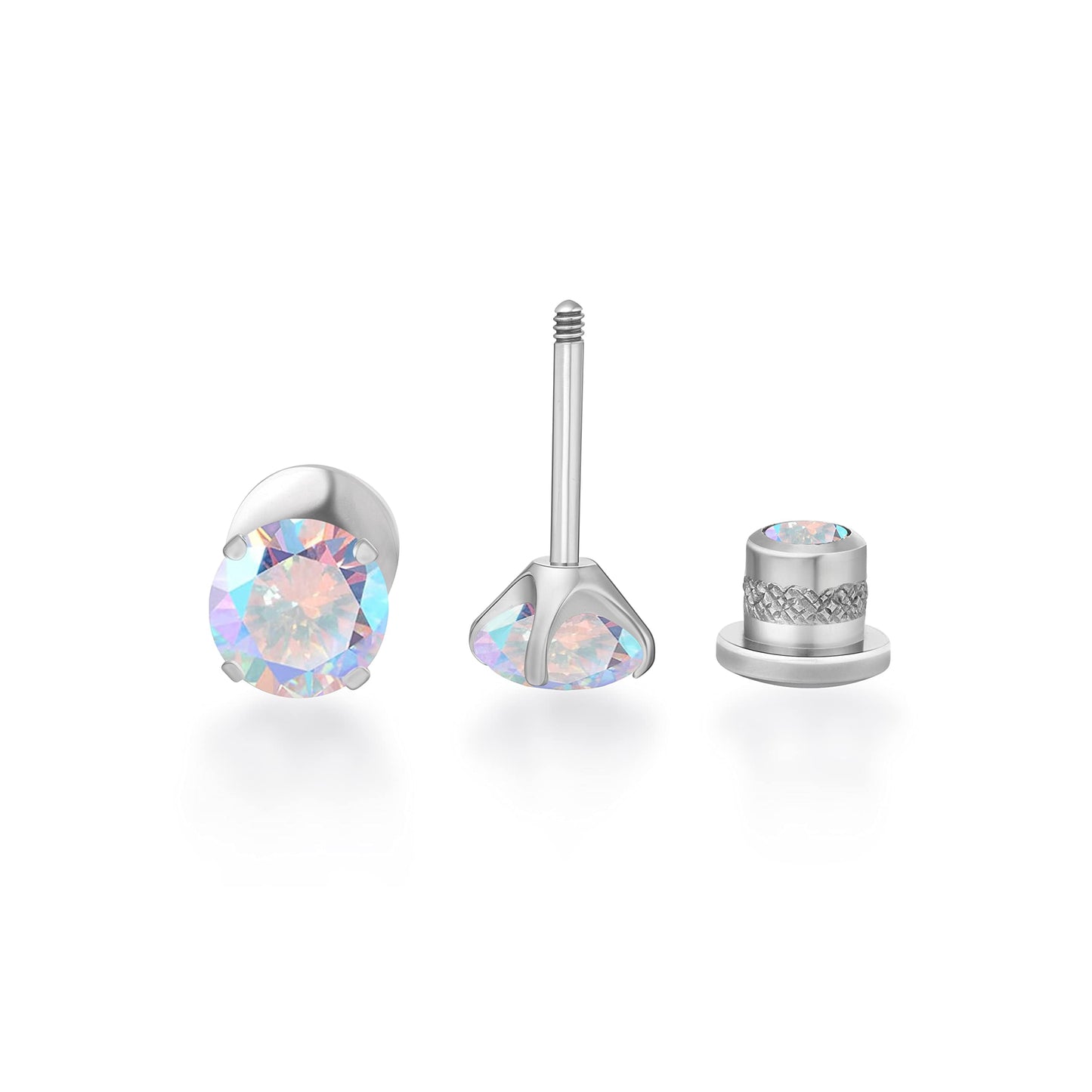 Limerencia Hypoallergenic G23 Pure Titanium Screw Back Earrings Post for Sensitive Ears Simulated Diamond Cartilage (5mm, Aurora Borealis)