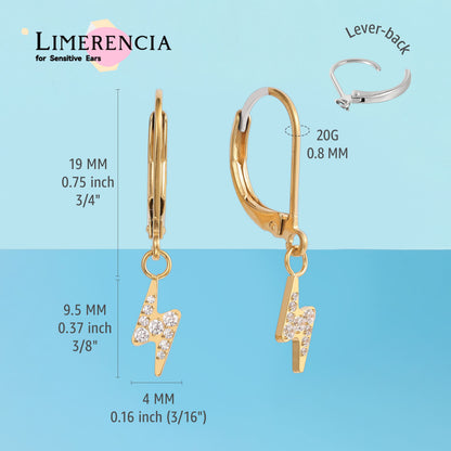 Boucles d’oreilles Limerencia à fermoir levier en titane G23, boucles pendantes goutte pour femme, boucles mode en titane F136, bijou hypoallergénique cadeau – motif éclair