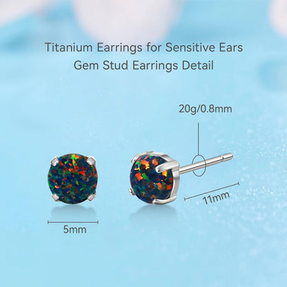 Limerencia G23 Hypoallergene Ohrstecker aus reinem Titan, Opal-/Mondstein-/Katzenaugen-/Blau-Türkis-Ohrstecker, F136 Implantatqualität | Filigraner Schmuck für empfindliche Ohren (5 mm, schwarzer Opal)