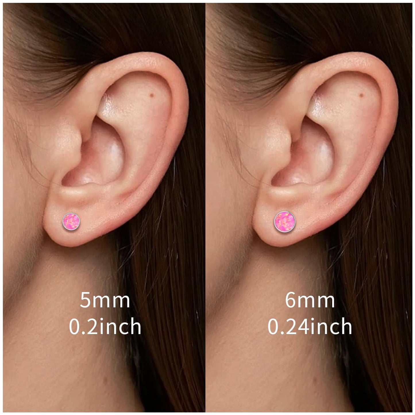 Limerencia Titanium Hypoallergenic Earrings， Opal Stud Earrings for Sensitive Ears Delicate Jewelry，Pink Opal 5mm
