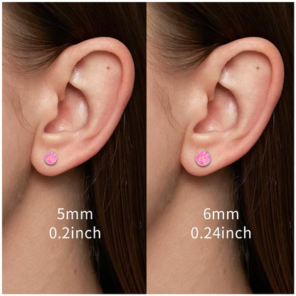Limerencia Titanium Hypoallergenic Earrings， Opal Stud Earrings for Sensitive Ears Delicate Jewelry，Pink Opal 5mm