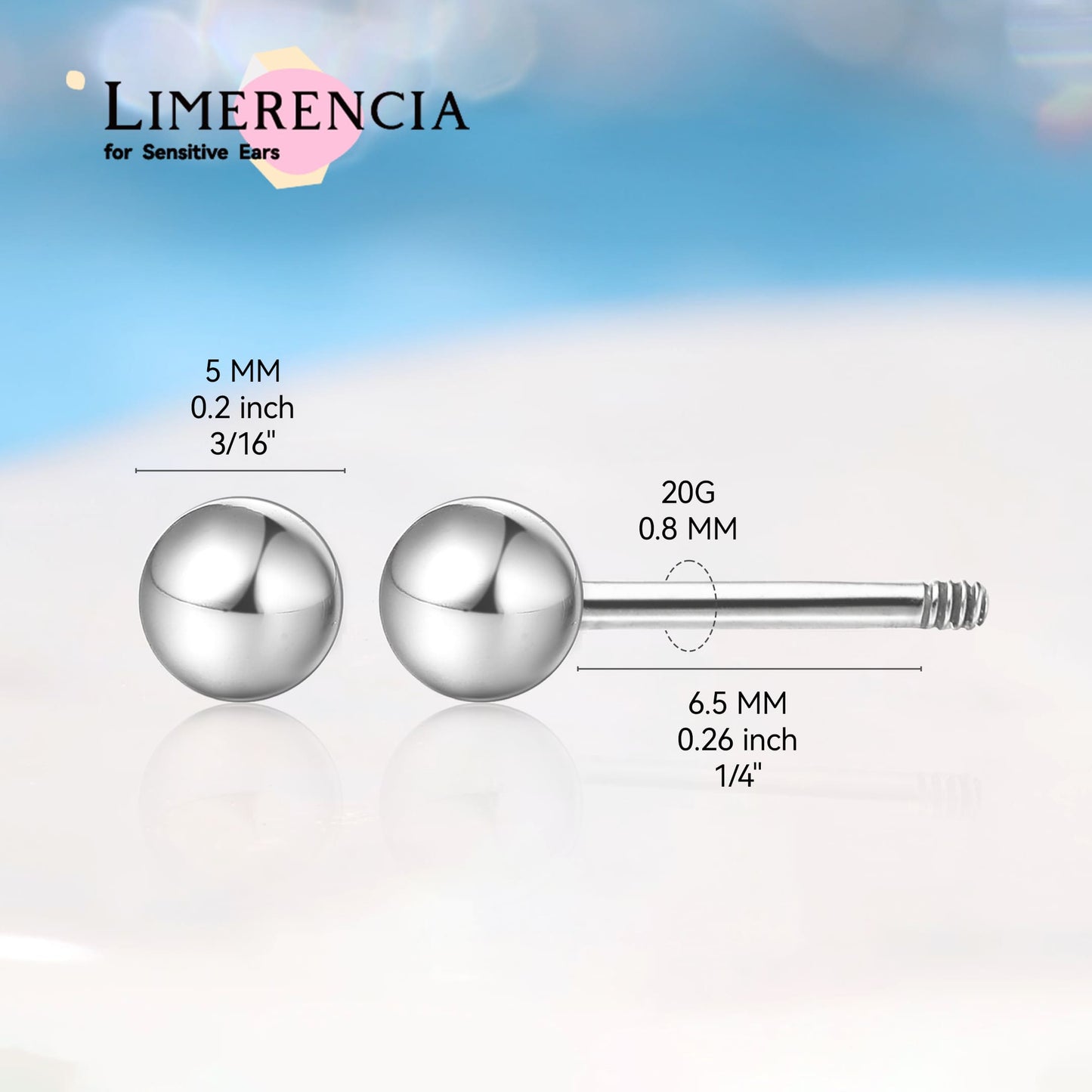 Limerencia Pendientes Hipoalergénicos de Titanio G23 Grado Implante con Cierre de Rosca para Tragus 20G, Poste Perforador Helix F136 para Orejas Sensibles, Cartílago 