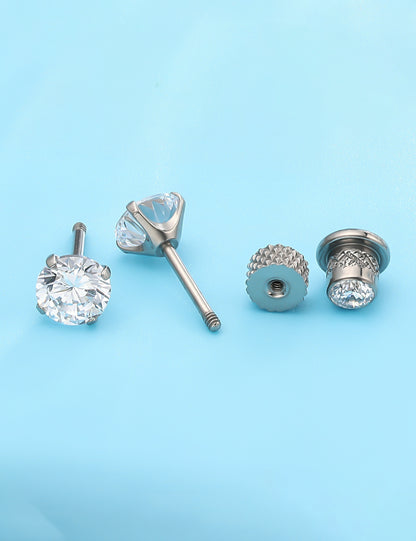 Limerencia 低アレルギー 純チタン G23 両面キュービックジルコニアピアス ネジ式 20G ヘリックス・カーティレッジ・トラガス・イヤーローブ兼用 F136 ピアスポスト 敏感肌用（2mm）