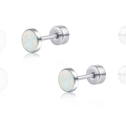 Limerencia 20G Titan-Flatback-Ohrringe für empfindliche Ohren, G23 hypoallergene Titan-Ohrringe mit Opalimitat und Schraubverschluss für Knorpel-, Helix- und Tragus-Piercings