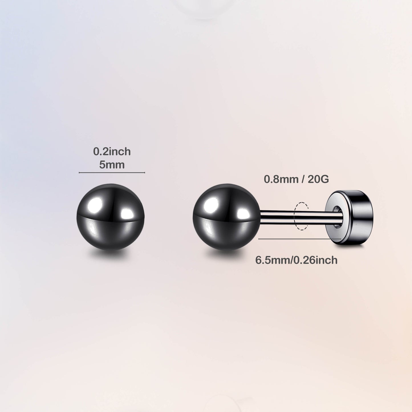 Limerencia Titan-Flachverschluss-Ohrstecker, hypoallergene Kugelohrstecker für empfindliche Ohren, schlichte klassische Flachstecker in 3 mm bis 5 mm, ideal für Helix, Tragus, Knorpel und Ohrläppchen