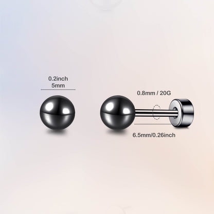 Limerencia Titan-Flachverschluss-Ohrstecker, hypoallergene Kugelohrstecker für empfindliche Ohren, schlichte klassische Flachstecker in 3 mm bis 5 mm, ideal für Helix, Tragus, Knorpel und Ohrläppchen