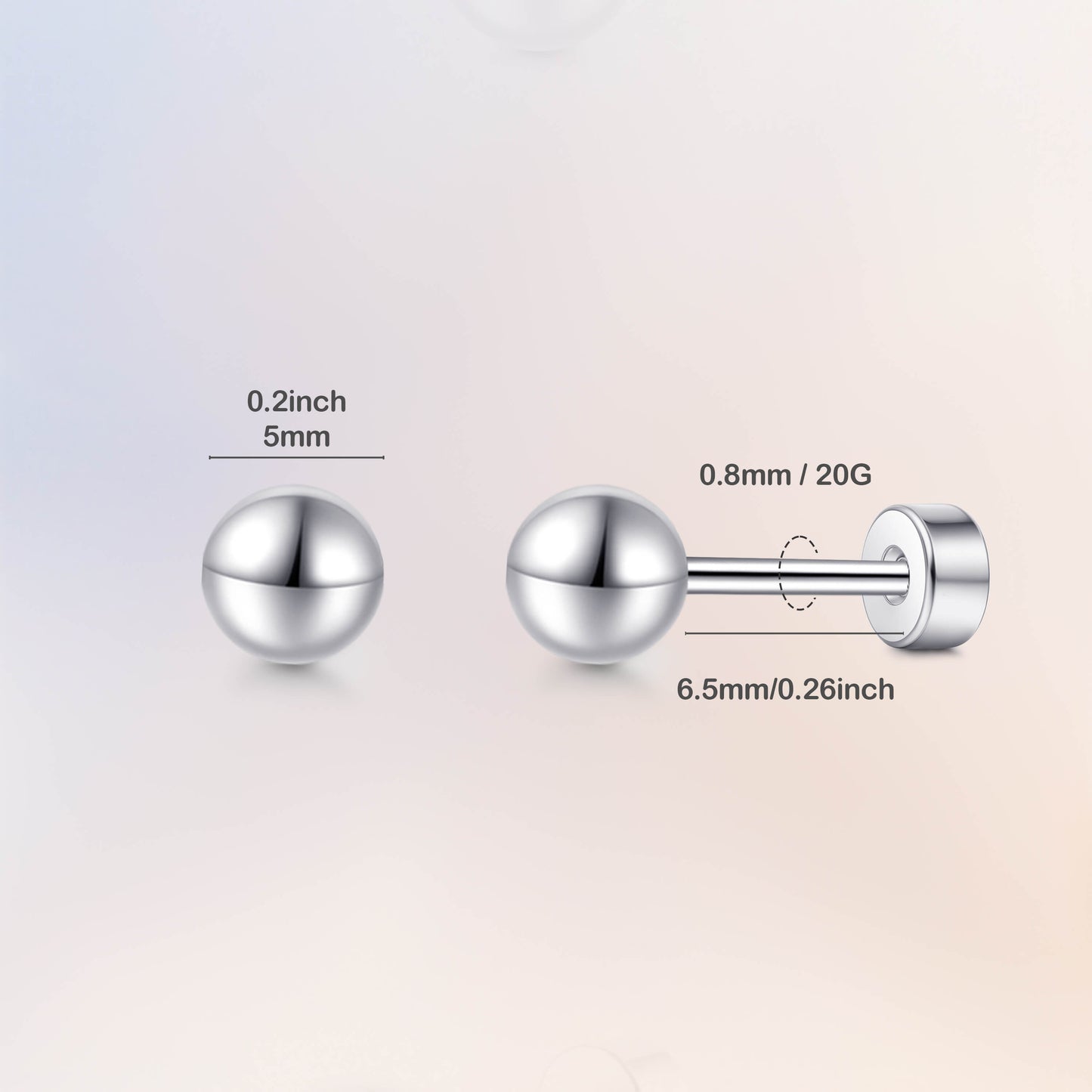 Limerencia Titan-Flachverschluss-Ohrstecker, hypoallergene Kugelohrstecker für empfindliche Ohren, schlichte klassische Flachstecker in 3 mm bis 5 mm, ideal für Helix, Tragus, Knorpel und Ohrläppchen