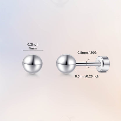 Limerencia Titan-Flachverschluss-Ohrstecker, hypoallergene Kugelohrstecker für empfindliche Ohren, schlichte klassische Flachstecker in 3 mm bis 5 mm, ideal für Helix, Tragus, Knorpel und Ohrläppchen