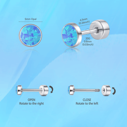 Limerencia 20G Titan-Flatback-Ohrringe für empfindliche Ohren, G23 hypoallergene Titan-Ohrringe mit Opalimitat und Schraubverschluss für Knorpel-, Helix- und Tragus-Piercings