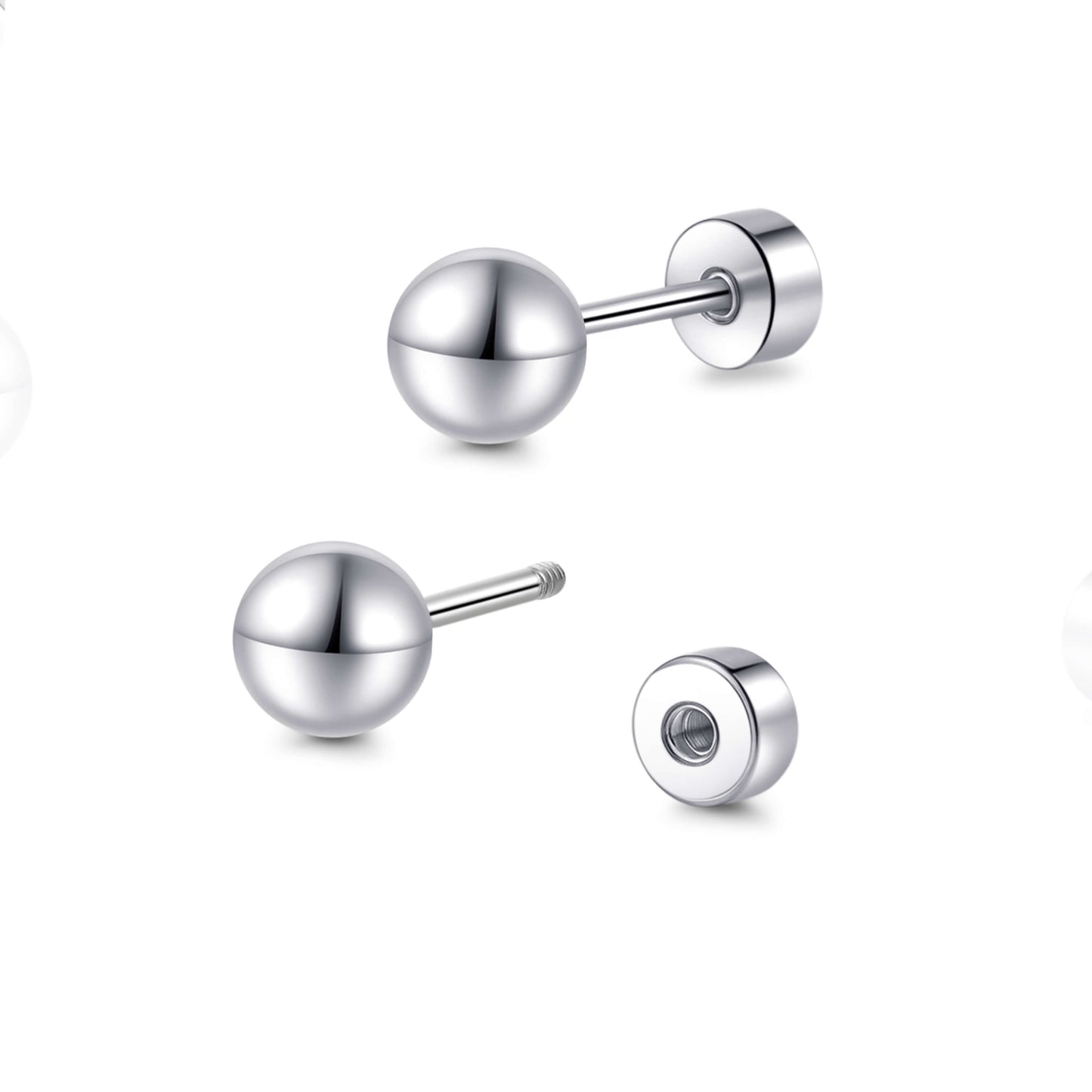 Limerencia Titan-Flachverschluss-Ohrstecker, hypoallergene Kugelohrstecker für empfindliche Ohren, schlichte klassische Flachstecker in 3 mm bis 5 mm, ideal für Helix, Tragus, Knorpel und Ohrläppchen