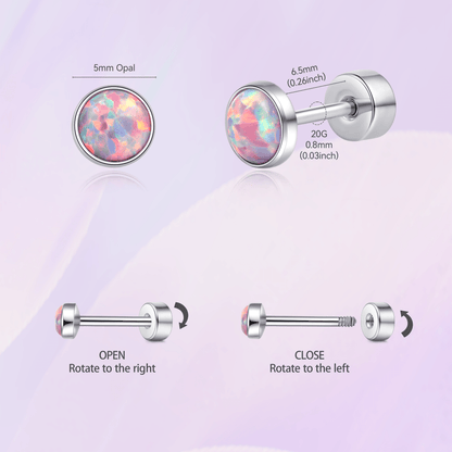 Limerencia 20G Titan-Flatback-Ohrringe für empfindliche Ohren, G23 hypoallergene Titan-Ohrringe mit Opalimitat und Schraubverschluss für Knorpel-, Helix- und Tragus-Piercings
