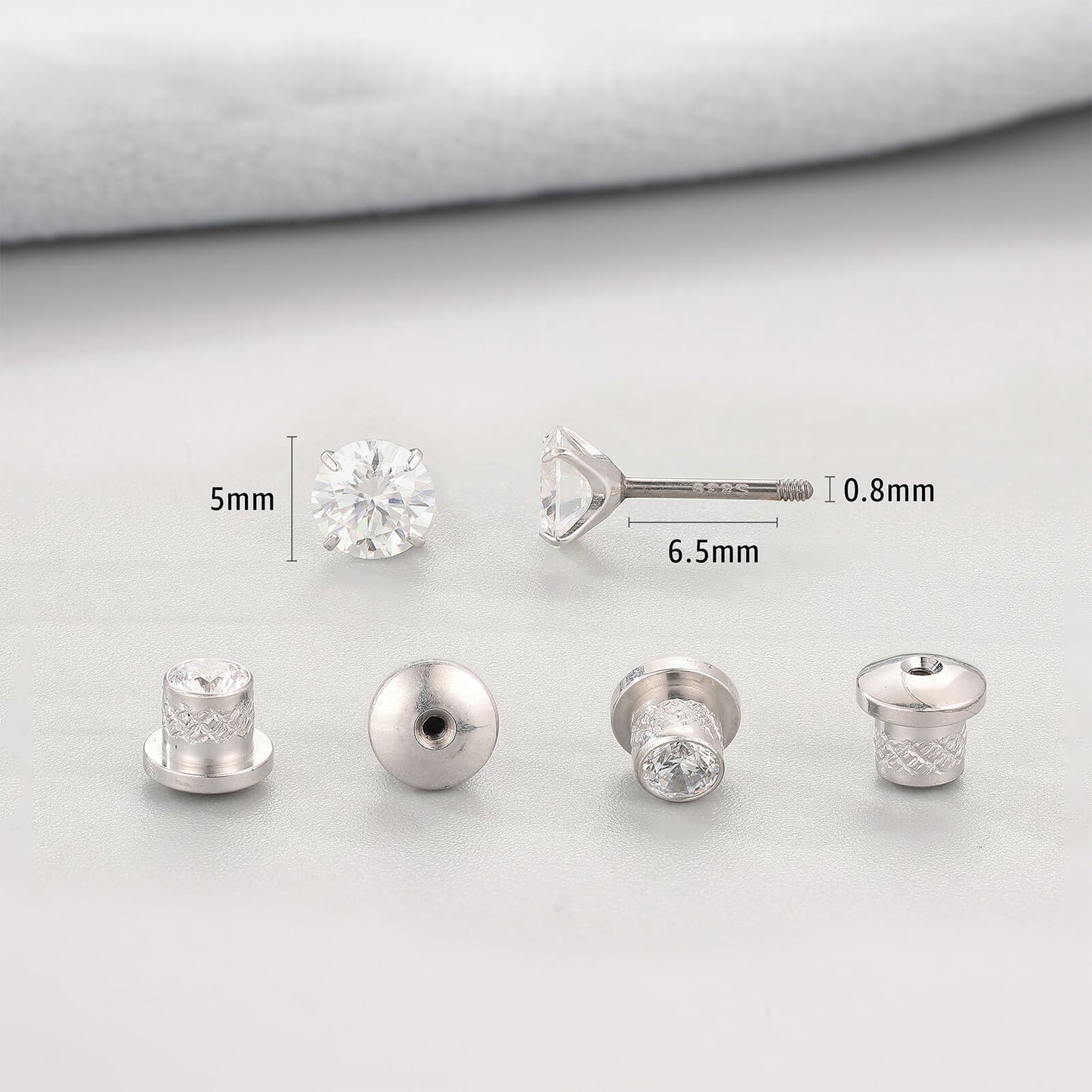 Limerencia Moissanite Stud Earrings, F136 Titanium Screw Back Earrings, D Color VVS1 Clarity Lab-created Moissanite Earrings, Hypoallergenic G23 Pure Titanium for Women Men Sensitive Ears