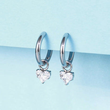 Limerencia Hipoalergénicos Postes de Titanio Puro Ligeros Aretes Largos Huggie para Mujeres, Barra Vertical, Cruz, Luna, Rayo, Aretes Delicados (Corazón CZ)