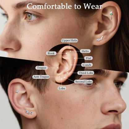 Limerencia Titanium Screw Back Earrings, Hypoallergenic F136 Implant Grade Flat Back Earrings for Women Men, Double Side Cubic Zirconia Sleeper Studs Jewelry/star