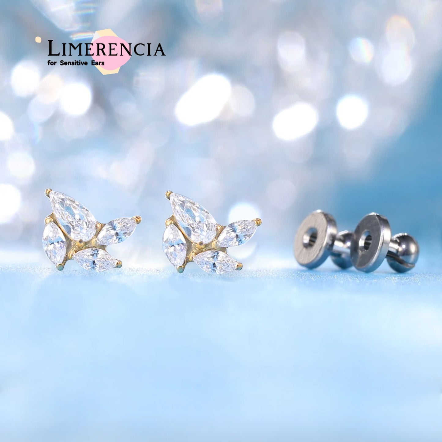 Orecchini borchia titanio puro F136 ipoallergenici Limerencia, orecchini zircone delicati G23 per donne orecchie sensibili (Mulino a vento zircone)