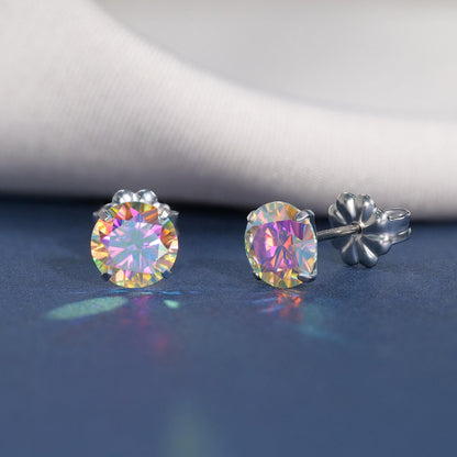 Pendientes de moissanita, pendientes de titanio hipoalergénico G23 para mujer y hombre, corte redondo color D pureza VVS1, joya de moissanita multicolor bañada en oro blanco 18K, 0,6CT-3,0CT