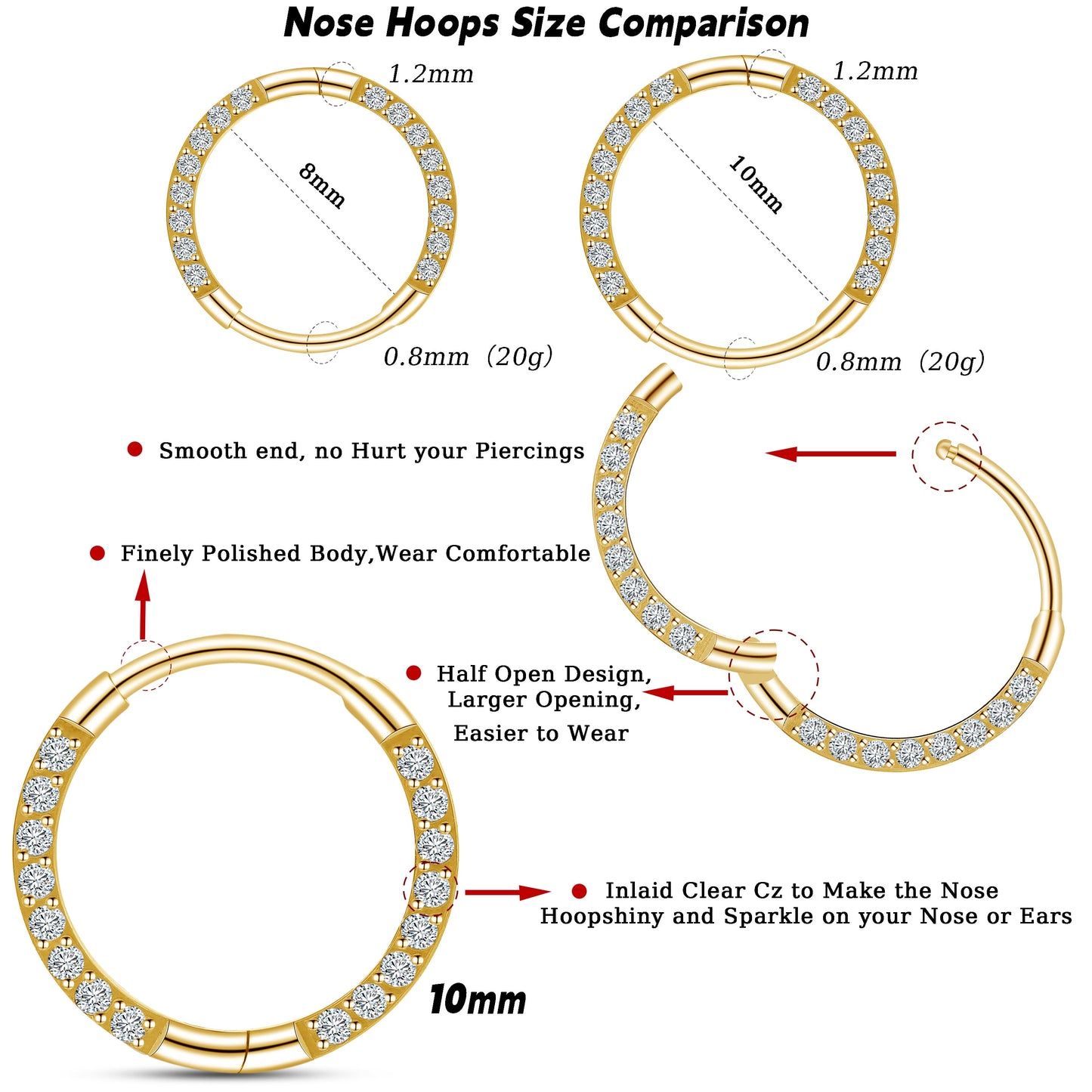 Anneau de nez en titane Limerencia, anneau de nez en titane zirconium 20G, boucle d'oreille pour cartilage, anneau de septum, piercing tragus, conque, hélice, daith et lèvre, bijoux pour femme et homme