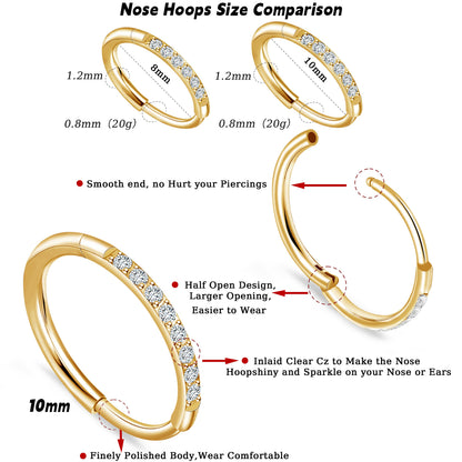Aro nasal de titanio G23 Limerencia, aro nasal con circonita 8 mm / 10 mm | Arete de cartílago, anillo de septo, piercing para tragus, concha, hélice, daith y labio, joyería para mujer y hombre