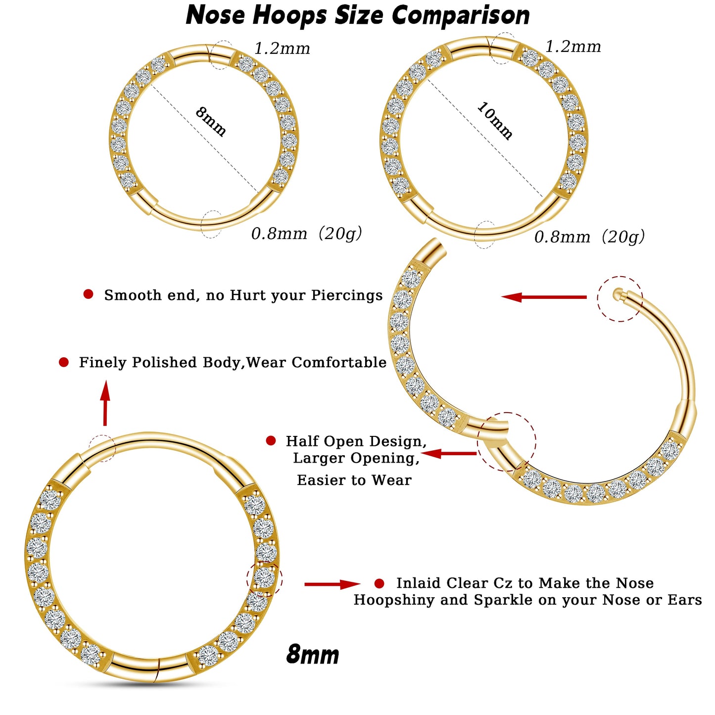 Anneau de nez en titane Limerencia, anneau de nez en titane zirconium 20G, boucle d'oreille pour cartilage, anneau de septum, piercing tragus, conque, hélice, daith et lèvre, bijoux pour femme et homme