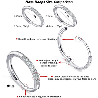 Aro nasal de titanio G23 Limerencia, aro nasal con circonita 8 mm / 10 mm | Arete de cartílago, anillo de septo, piercing para tragus, concha, hélice, daith y labio, joyería para mujer y hombre