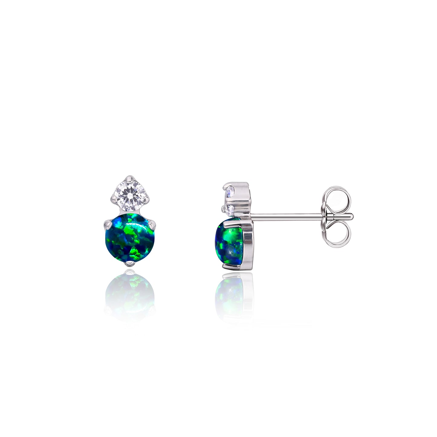 Limerencia G23 Pure Titanium Hypoallergenic Earrings | F136 Implant Grade Titanium Jewelry for Sensitive Ears (CZ + Green Opal, Silver)