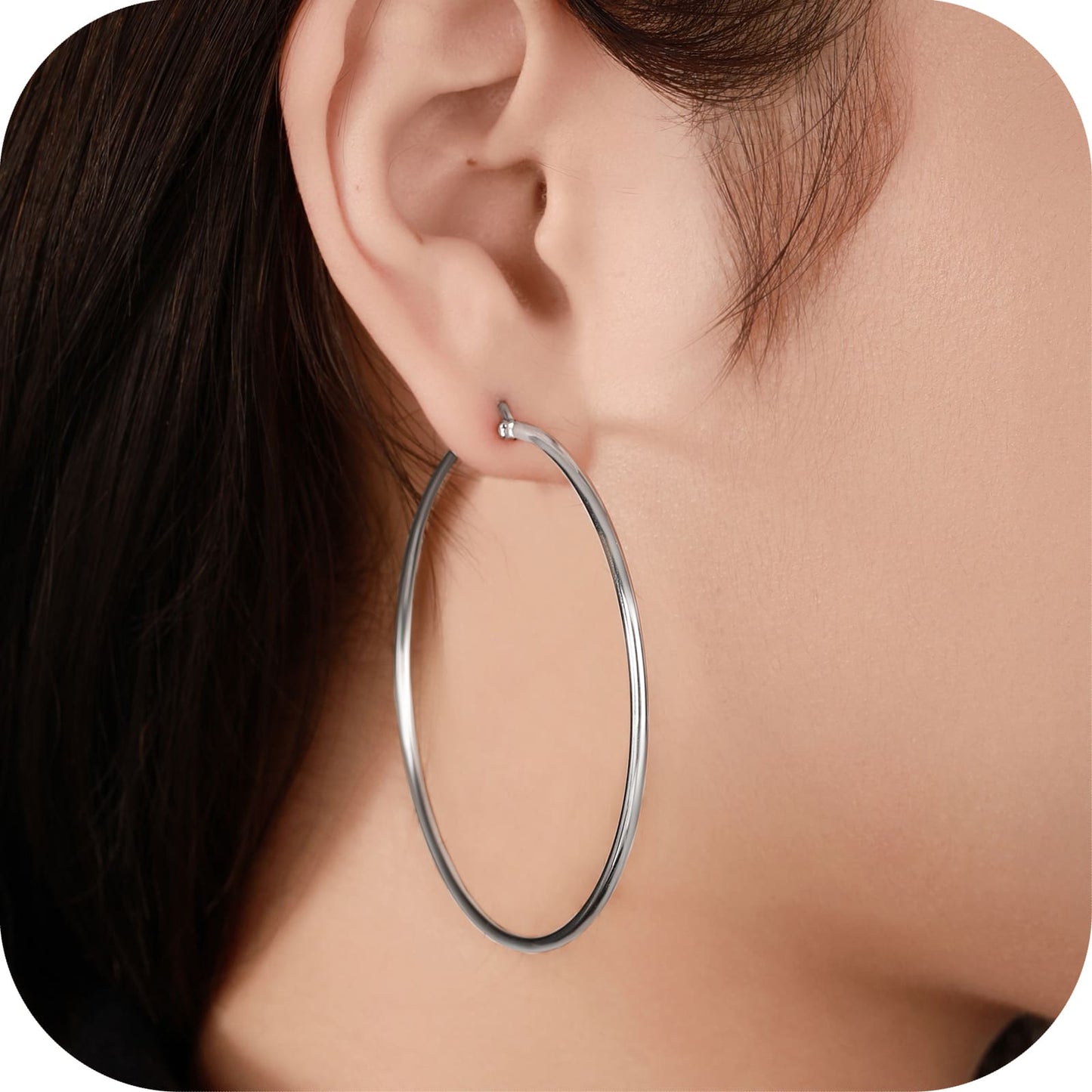 TitanHeart Titan-Creolen Hypoallergen – Reines Implantat-Titan G23 Leichte Große Creolen für Damen mit empfindlichen Ohren 