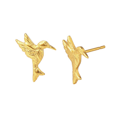 Limerencia Hypoallergene G23 Ohrstecker aus reinem Titan für Damen | Fliegender Kolibri | Süßer Vogel | Liebliches Tier | F136 Implantat-Grad Ohrlochstechen Ohrschmuck Zartes Geschenk (Silber)