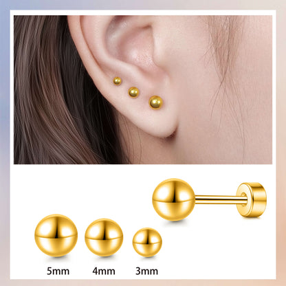 Limerencia Titan-Flachverschluss-Ohrstecker, hypoallergene Kugelohrstecker für empfindliche Ohren, schlichte klassische Flachstecker in 3 mm bis 5 mm, ideal für Helix, Tragus, Knorpel und Ohrläppchen