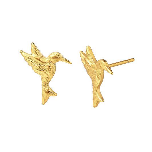 Limerencia Pendientes Hipoalergénicos de Titanio Puro G23 para Mujer | Colibrí Volador | Lindo Pájaro | Animal Encantador | Aretes de Joyería para Perforación de Grado de Implante F136 Regalo Delicado (Plata)