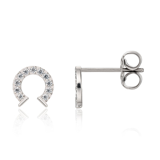 Limerencia F136 Pure Titanium Hypoallergenic Implant Grade Studs, G23 Small Dainty Cubic Zirconia Earrings for Women's Sensitive Ears(horseshoe)