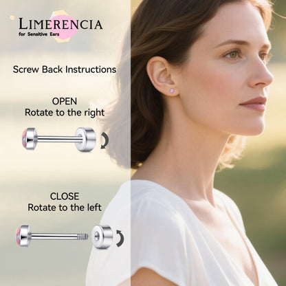 Limerencia Titanium Flat Back Stud Earrings for Women Men, F136 Cartilage Studs | Hypoallergenic Earrings, Helix Cartilage Earrings with Purple Opal，3mm