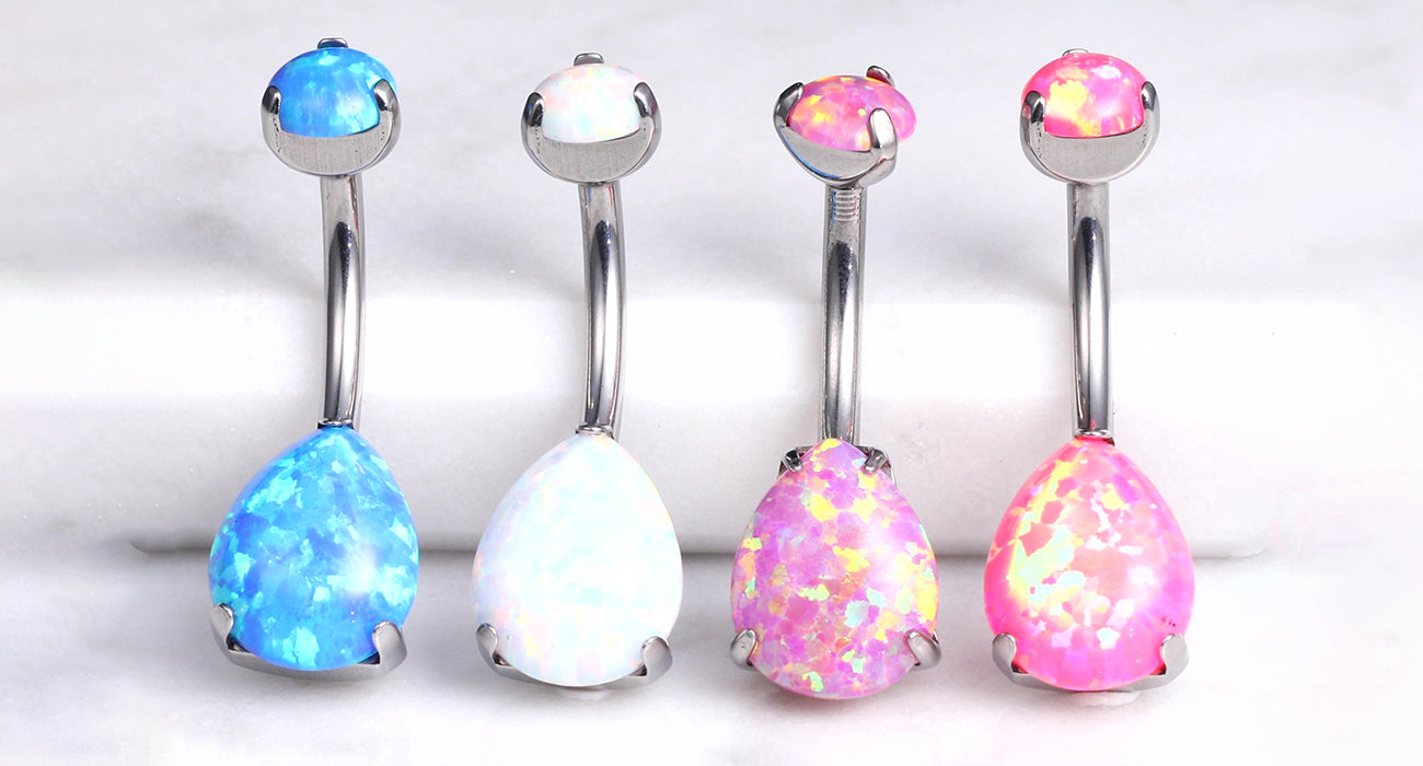 limerencia G23 Titanium Belly Button Rings hypoallergenic medical implant grade 14G Teardrop CZ Belly Navel Rings Piercing Belly Bars (Opal Pink)……