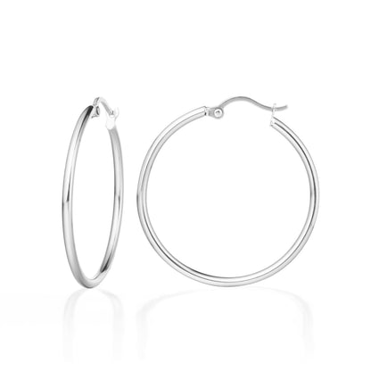 Pendientes de aro de titanio TitanHeart hipoalergénicos - Titanio puro de grado implante G23 aros grandes ligeros para mujer con orejas sensibles (30 milímetros, plata)