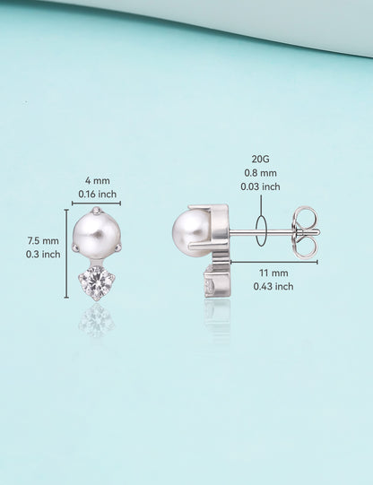 Limerencia G23 Reiner Titan hypoallergene Ohrstecker | Zirkonia + Perle F136 Implantatgrad Titan-Schmuck für empfindliche Ohren